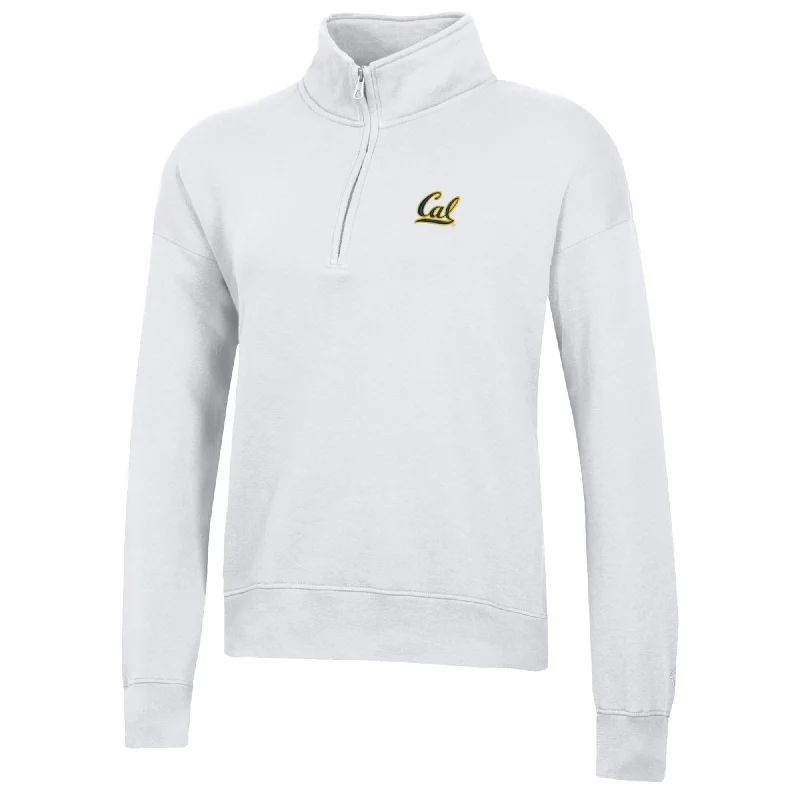 U.C. Berkeley Cal embroidered Big Cotton women's 1/4 Zip sweatshirt-White Hoodie with Crew Neck Simple Timeless