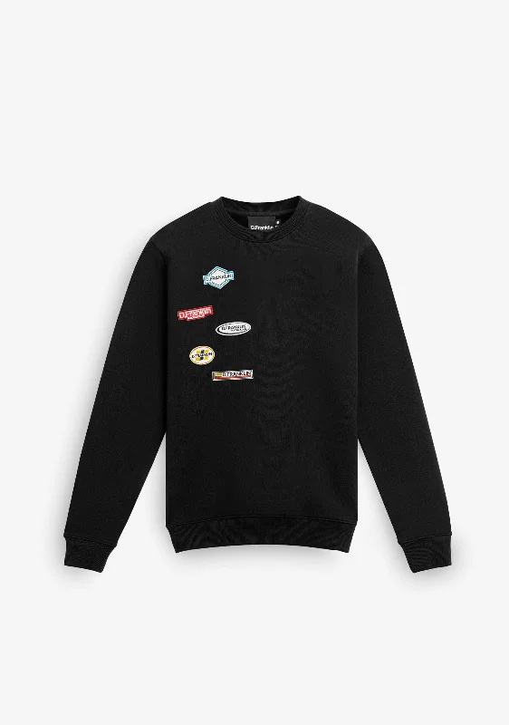Crewneck Racing Club Sweatshirt Black Hoodie with Slit Hem Functional Movement