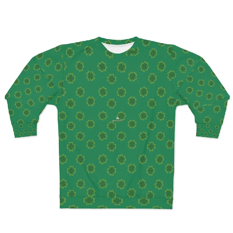 Green St. Patty's Day Sweatshirt, Dark Green St. Patrick's Day Green Clover Print Unisex Couple's Sweatshirt- Made in USA (US Size: XS-2XL) Hoodie with Button Placket Classic Preppy