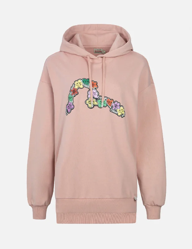 Daruma Floral Seagull Print Oversized Sweatshirt Hoodie with Patch Decorative Personalized