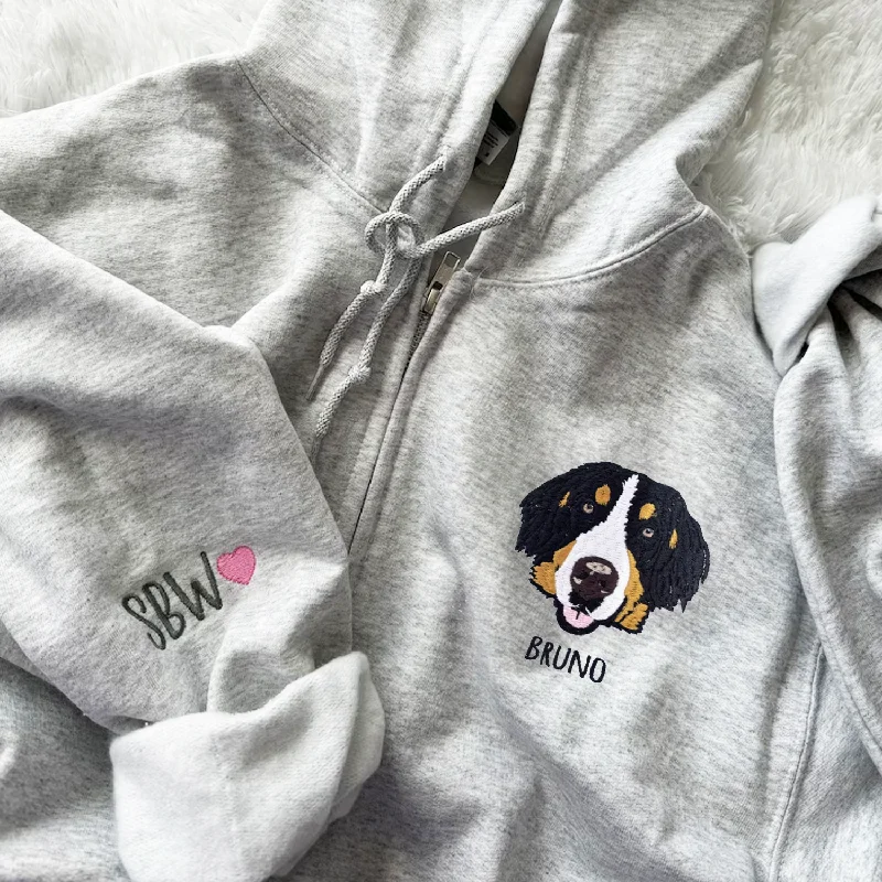 Custom Embroidered Dog Mom Zip Up Hoodie / Quarter-Zip Sweatshirt Hoodie with Fur Luxurious Winter