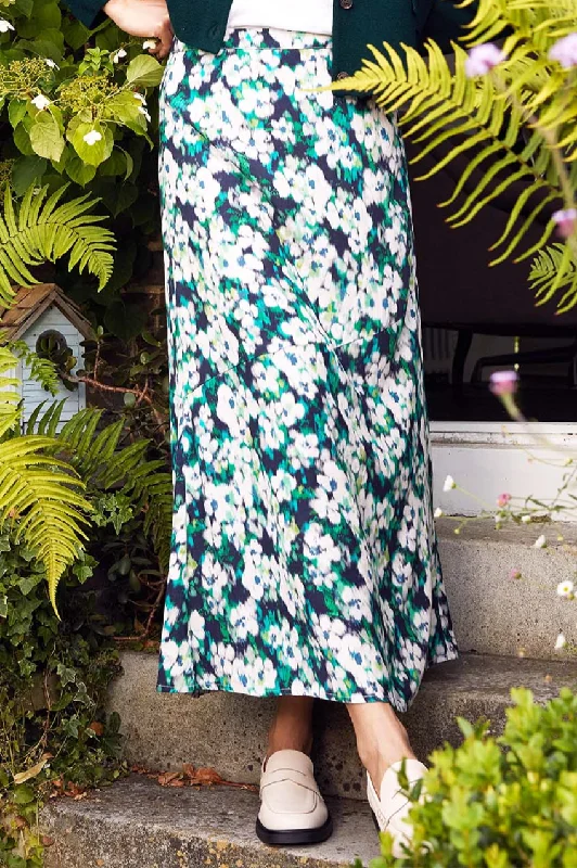 Elodie Skirt | Hazy Floral Navy/Cream/Green velvet skirt plush