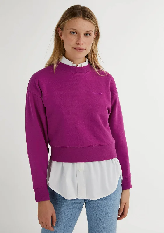 Embroidery Logo Cropped Crew Neck Sweatshirt / Orchid Hoodie with Thumb Holes Functional Cozy