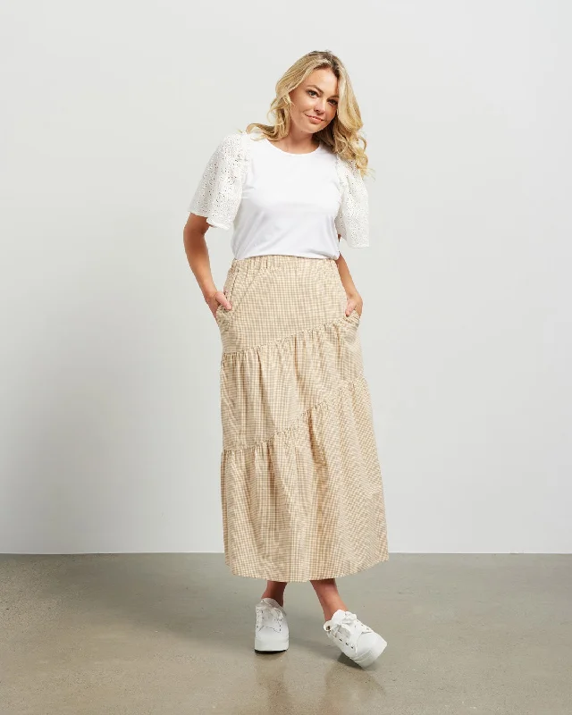 Et Alia Evie Skirt - Biscotti gingham linen skirt airy
