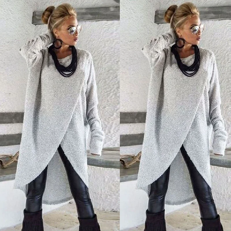 Fashion Womens Irregular Knitting Loose Sweatshirt Pullover Long Tops Blouse Hoodie with Applique Textured Unique