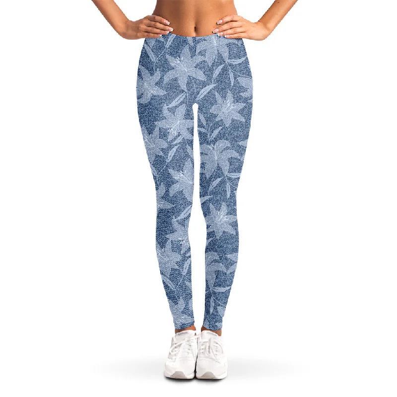 Floral Denim Jeans Pattern Print Women's Leggings Trendy Low-Rise Bootcut Jeans