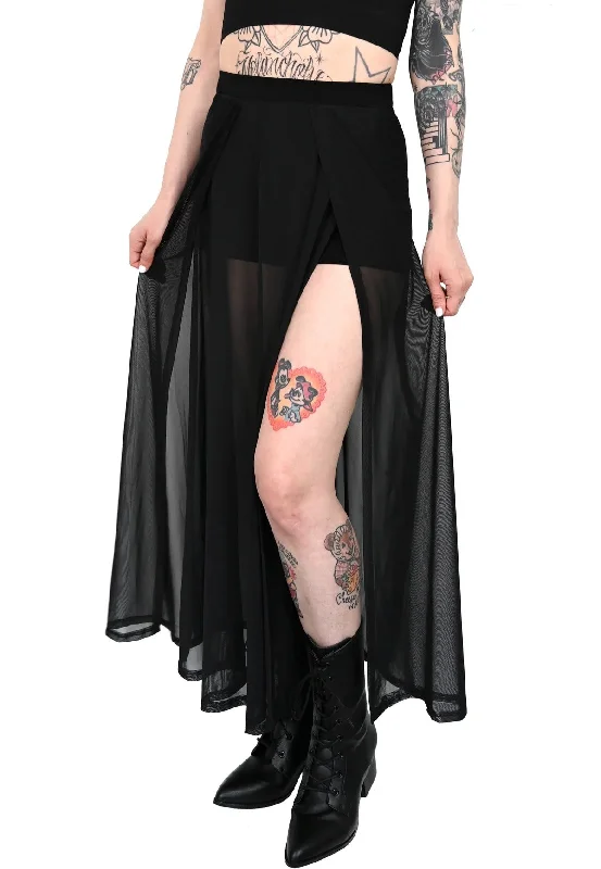 Foxblood - Mesh Darla Maxi With Built In Shorts Black - Skirt ribbed skirt waist