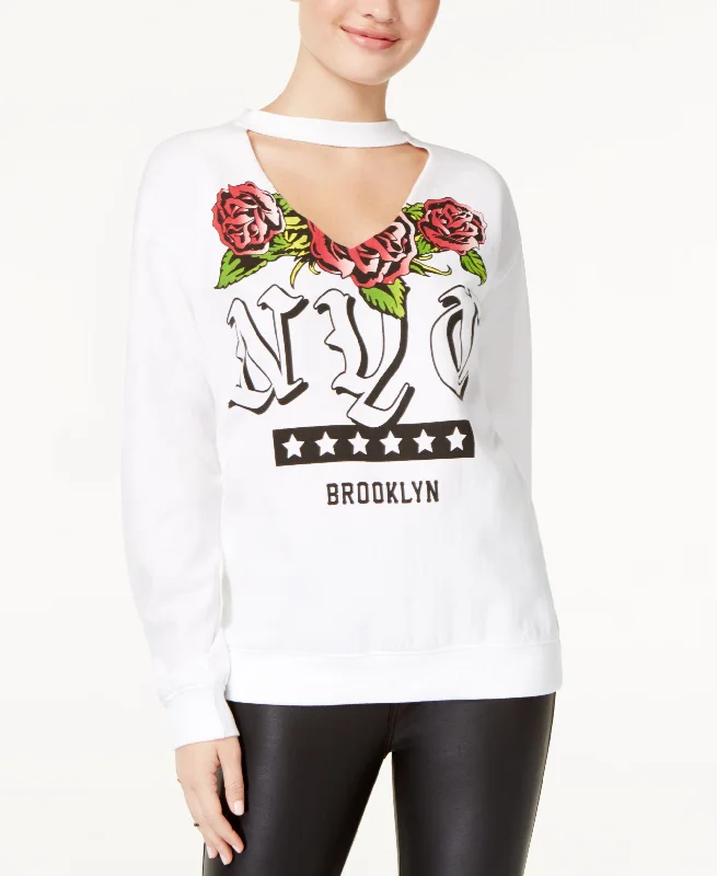 Freeze 24 7 Juniors Cotton Nyc Graphic Choker Sweatshirt Hoodie with High-Low Hem Asymmetrical Trendy