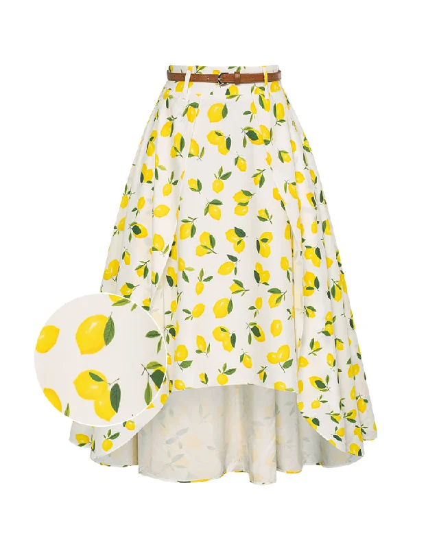 Fruit Patterns High Low A Line Skirts Vintage High Waisted Midi Flowy Skirts with Belt tulle skirt dreamy