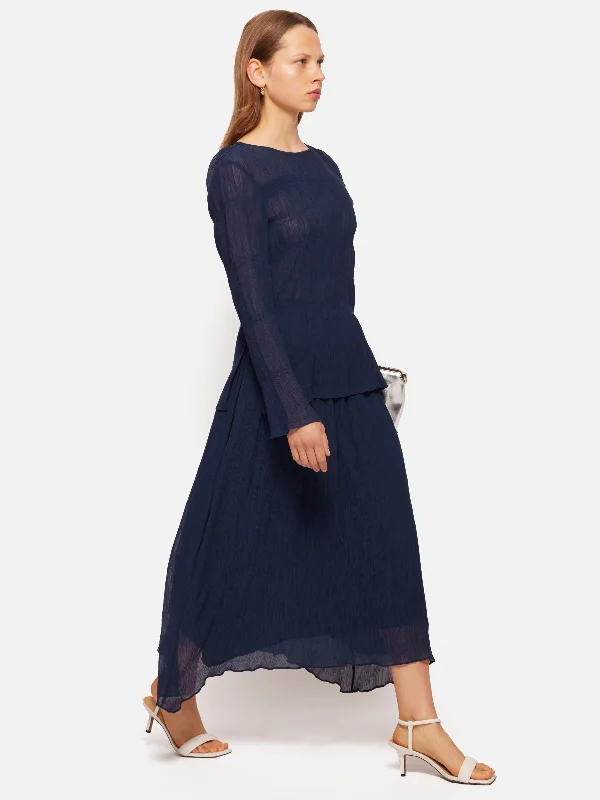 Gauze Viscose Ruched Skirt | Blue cashmere skirt fine