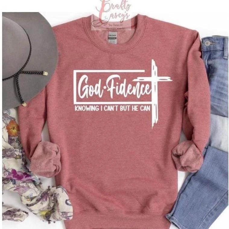 God+Fidence -Knowing I Can't But He Can  Sweatshirt Hoodie with Puffed Sleeves Voluminous Trendy