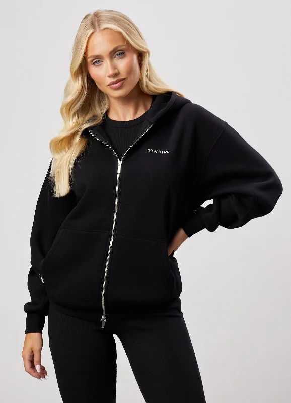 Gym King 365 Oversized Zip Up Hoodie - Black Hoodie with Turtle Neck Cozy Winter