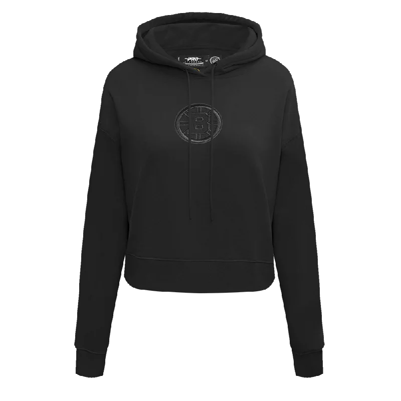 NHL BOSTON BRUINS NEUTRAL WOMEN'S CROPPED PO HOODIE (BLACK) Hoodie with Slim Fit Tailored Modern
