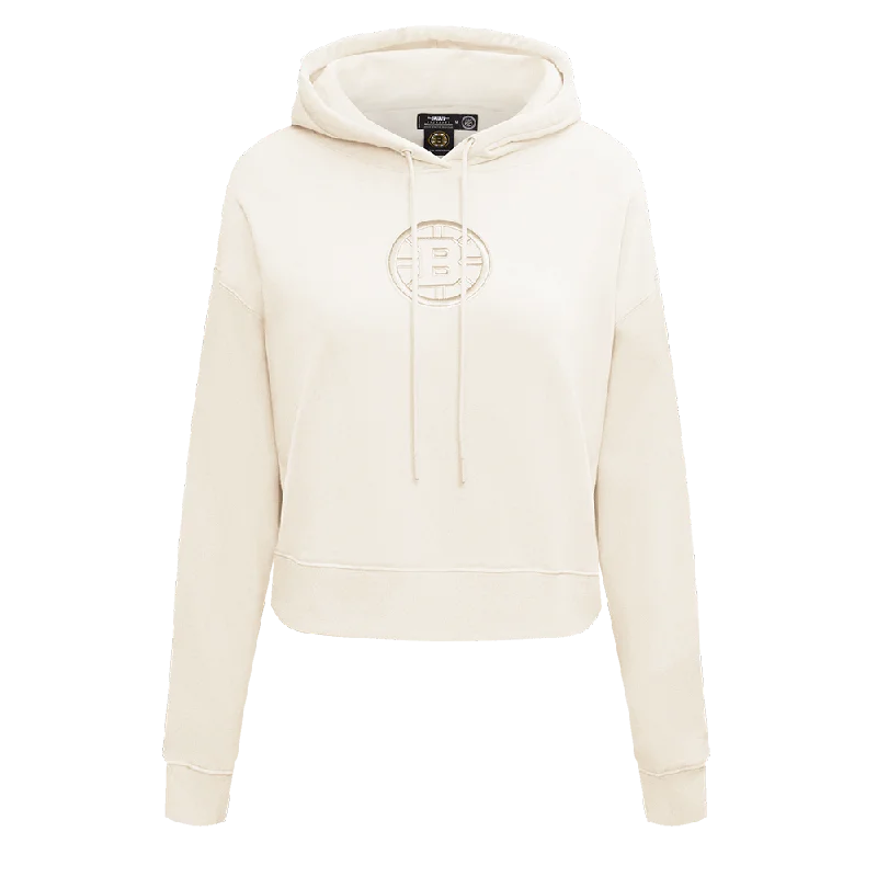 NHL BOSTON BRUINS NEUTRAL WOMEN'S CROPPED PO HOODIE (EGGSHELL) Hoodie with Print Artistic Unique