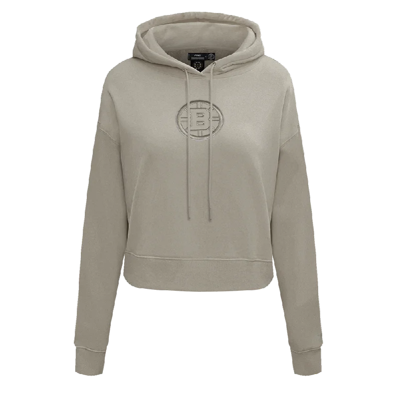 NHL BOSTON BRUINS NEUTRAL WOMEN'S CROPPED PO HOODIE (TAUPE) Hoodie with Cuffed Sleeves Snug Secure