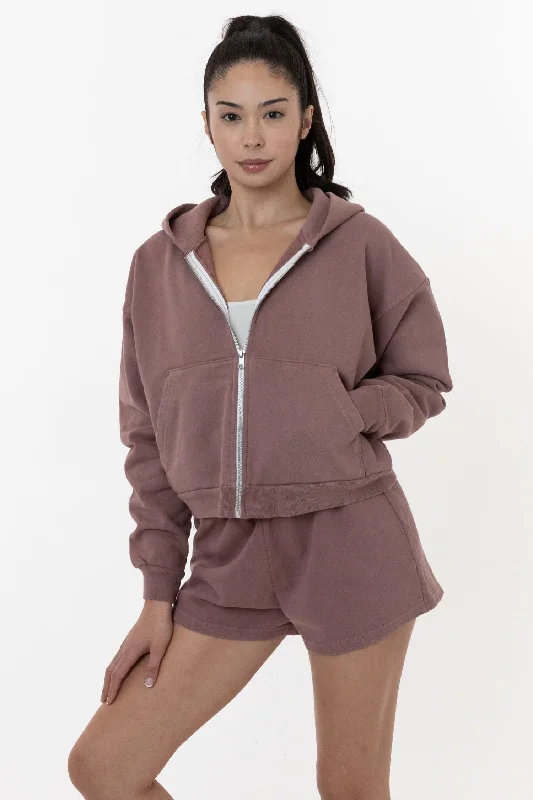 HF16GD - Garment Dye 14oz. Cropped Heavy Fleece Zip Up Hooded Sweatshirt Hoodie with Exposed Zipper Edgy Industrial
