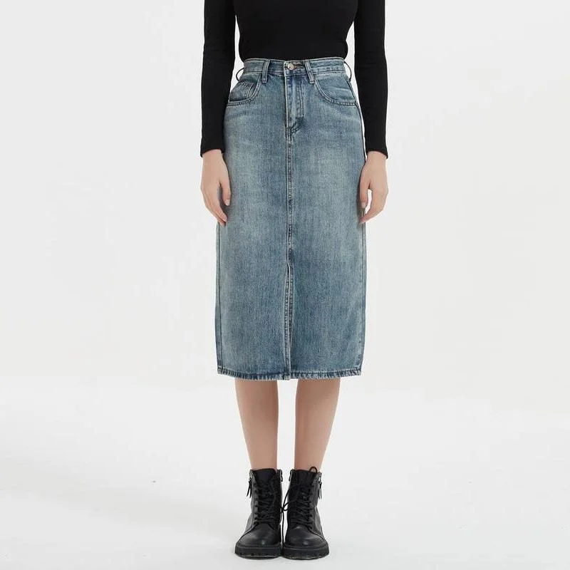 High Waist Denim Pencil Skirt pleated skirt texture