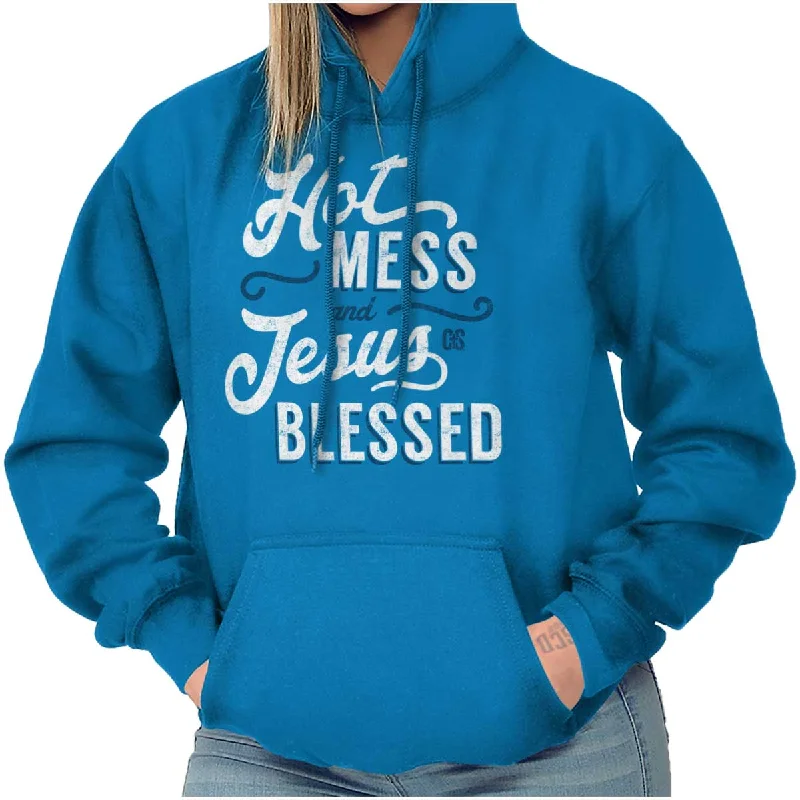 Hot Mess Blessed Hoodie Hoodie with Ribbed Cuffs Snug Fit Comfort
