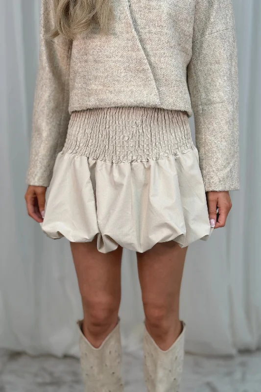 Indie Puffball Skirt In Beige linen skirt natural
