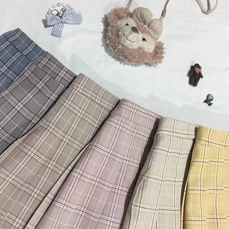 JAPANESE HIGH WAIST ELASTIC PLAID SKIRT BY61075 wrap skirt elegant