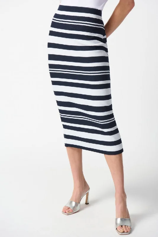 Joseph Ribkoff Midnight Blue/Off-White Striped Knit Pull On Midi Pencil Skirt 242050 chiffon skirt lightweight