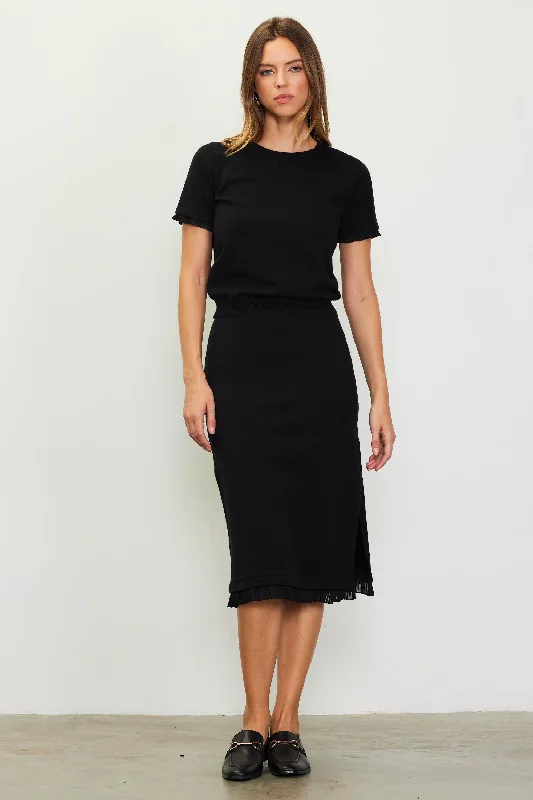 Knit Midi Ruffle Detail Skirt velvet skirt luxury