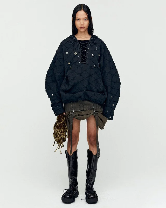 LACE-UP ANORAK HOODIE atb1141m(BLACK) Hoodie with Mesh Breathable Sporty