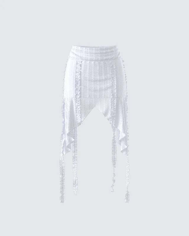 Landry White Ruffle Skirt silk skirt lustrous