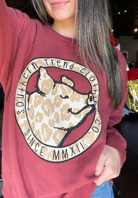 Leopard Circle Pig Sweatshirt Hoodie with Longline Fit Extended Stylish