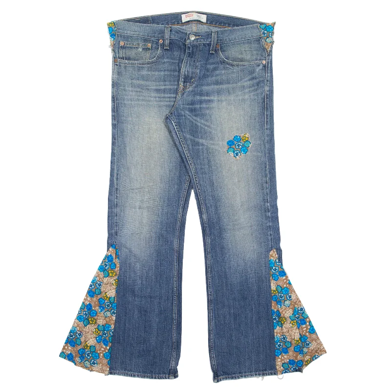 LEVI'S Customised Floral Jeans Blue Denim Regular Flared Womens W40 L30 Chic Double Waistband Jeans LEVI'S Customised Floral Jeans Blue Denim Regular Flared Womens W40 L30 Chic Double Waistband Jeans