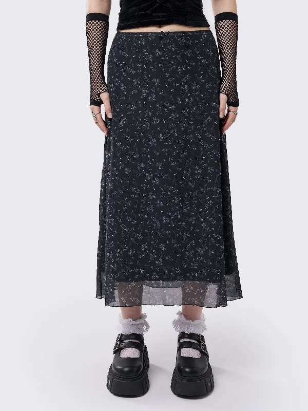 Lila Floral Print Midi Skirt silk skirt lustrous