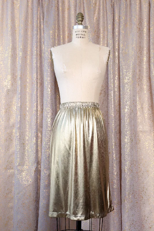 Liquid Gold Lamé Skirt XL high slit skirt
