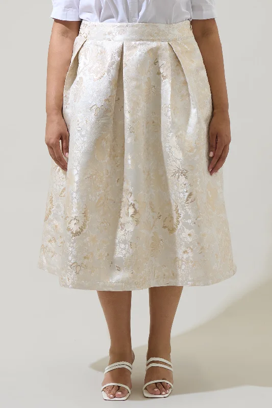 Lola Jacquard Pleated Midi Skirt Curve ribbed skirt waist