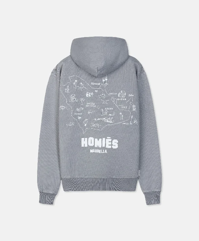 MAPA HOODIE MIDDLE EAST VINTAGE LIGHT GREY Hoodie with Hem Embroidery Detailed Premium