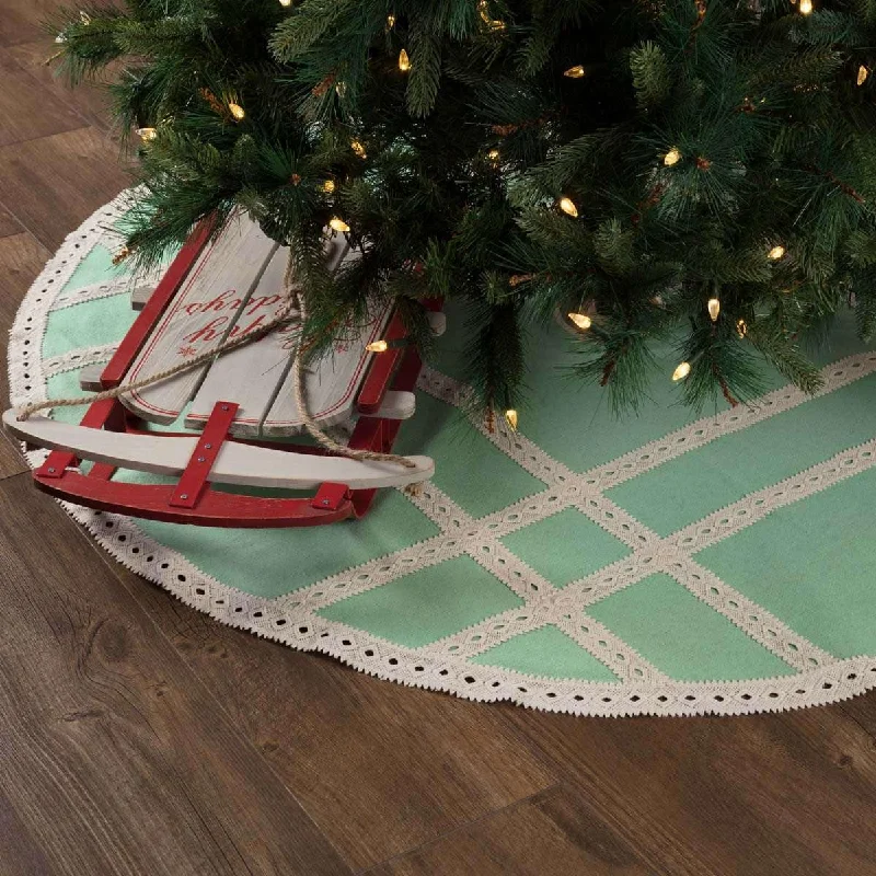 Margot Mint Christmas Tree Skirt 55 VHC Brands velvet skirt glossy