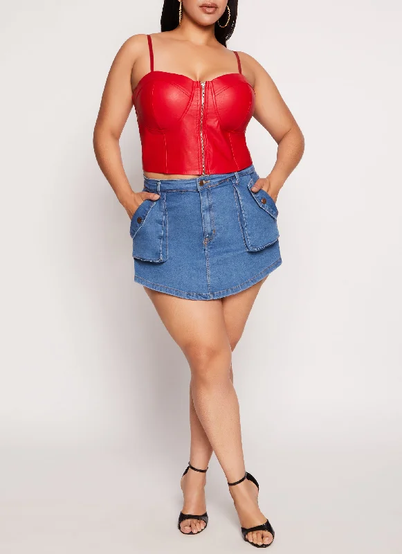 Plus Size Daisy Pocket Denim Skort lace skirt intricate
