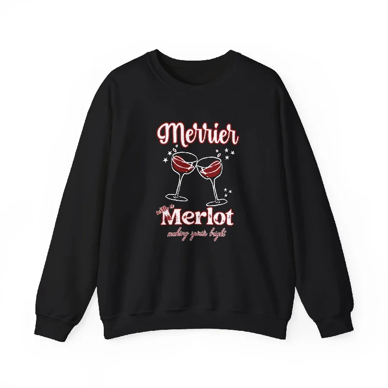 Merrier with Merlot Wine Lover Sweatshirt Hoodie with Velcro Closure Adjustable Secure