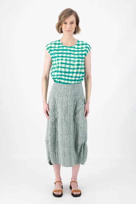 Milwaukee Panorama Skirt Green in Herringbone Linen belted skirt waist