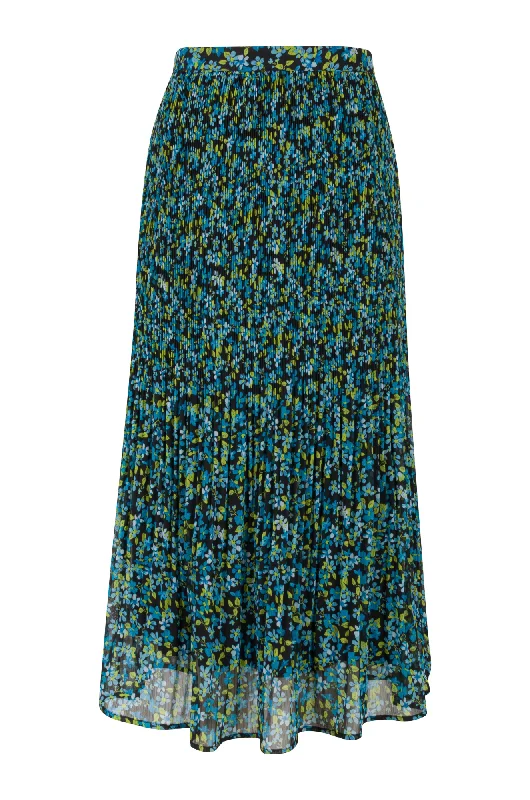 Mini pleat printed Chiffon Skirt | Lagoon Daisy | 8573AR maxi skirt elegant