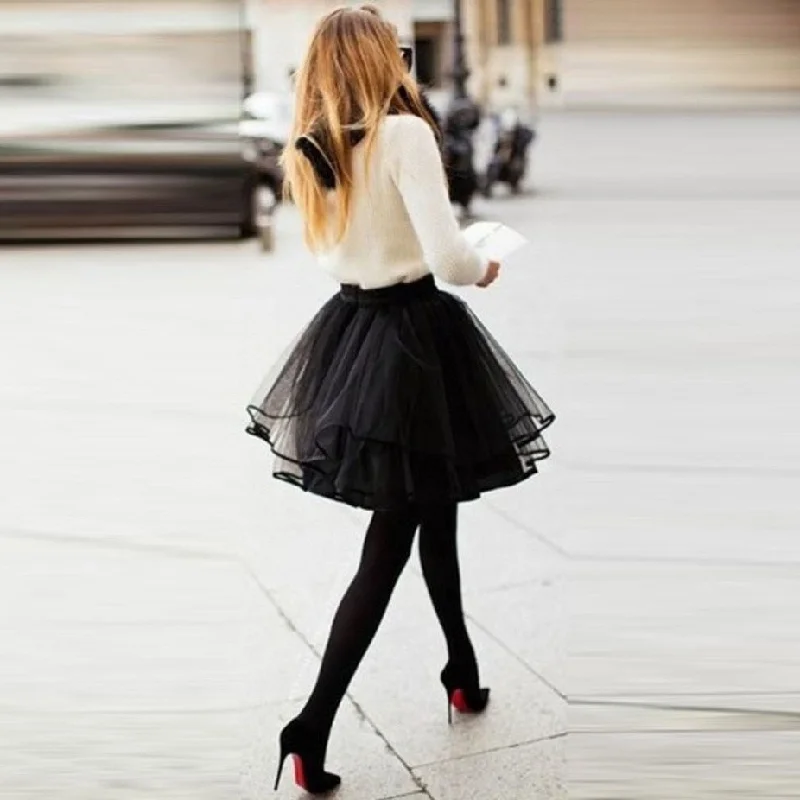 Mini short Puffy Black tulle Skirt With Ruffles Fashion denim skirt fashionable