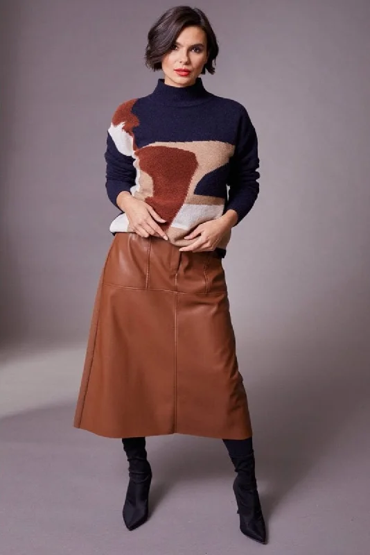 Mock Leather Skirt in Tobacco W23123 by Peruzzi lace skirt feminine