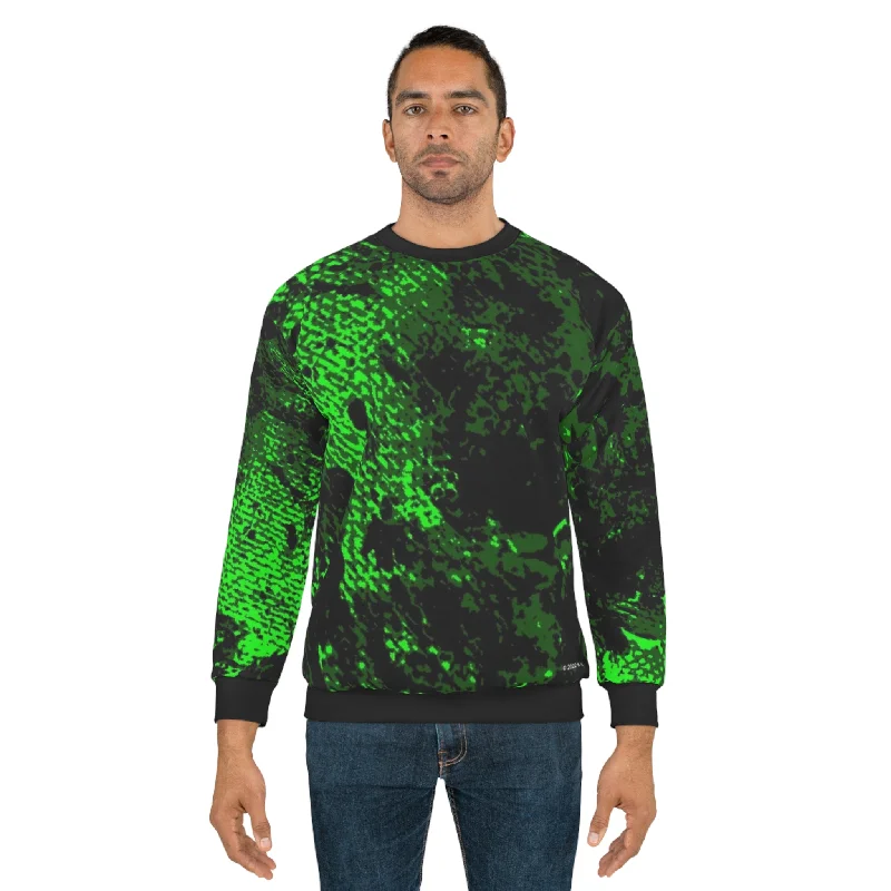 "Mystic Cube" (Cosmic Fusion - Emerald Green) - Unisex Sweatshirt Hoodie with Hem Drawcord Adjustable Customizable
