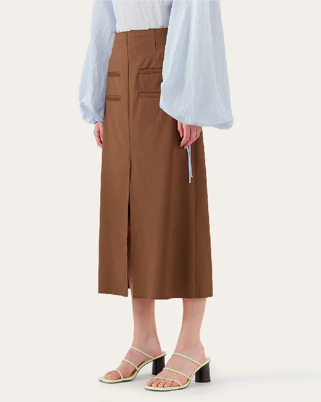 Narin Skirt Wool Blend Brown leather skirt sleek