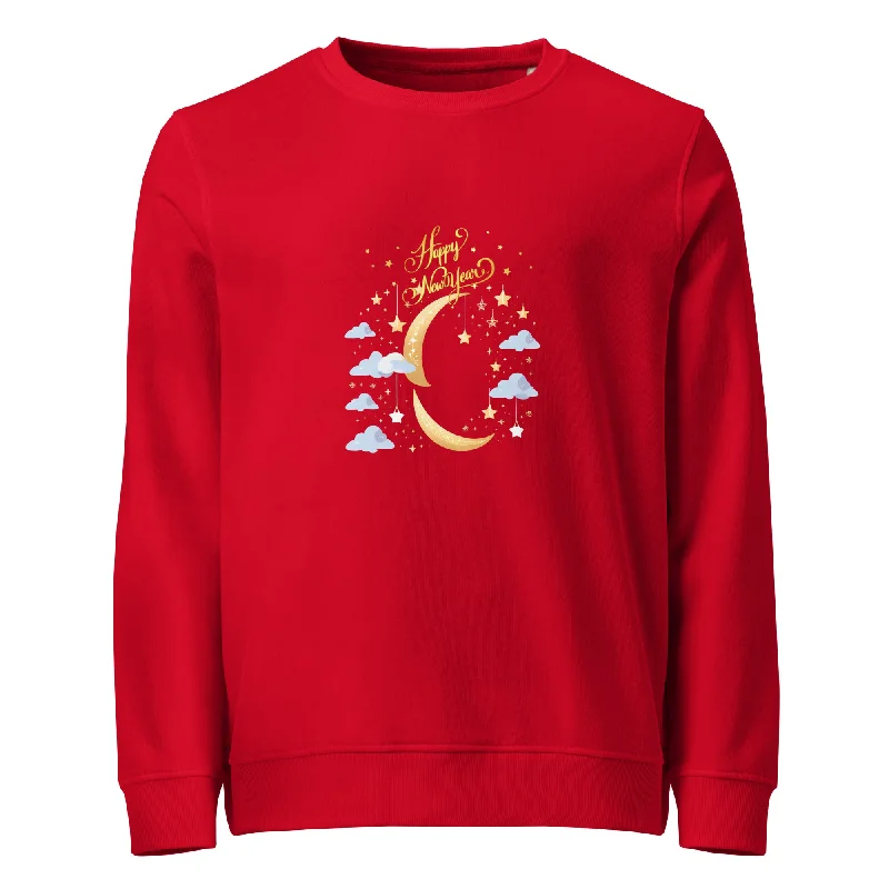 New Year Graphics Organic Sweatshirt Hoodie with Front Slit Layering Stylish