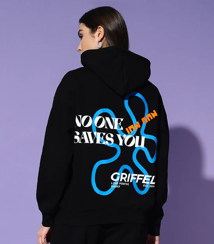 NO ONE SAVES YOU Hoodie Neck Oversized Sweatshirt Hoodie with Drawstring Waist Adjustable Fitted
