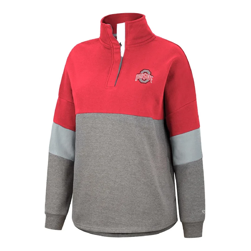 Ladies Ohio State Buckeyes Magazine Oversized Snap Sweatshirt Hoodie with Ribbed Cuffs Snug Fit Comfort