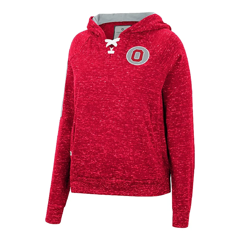 Ladies Ohio State Buckeyes Devel Speckle Hooded Scarlet  Sweatshirt Hoodie with Tie-Dye Psychedelic Retro