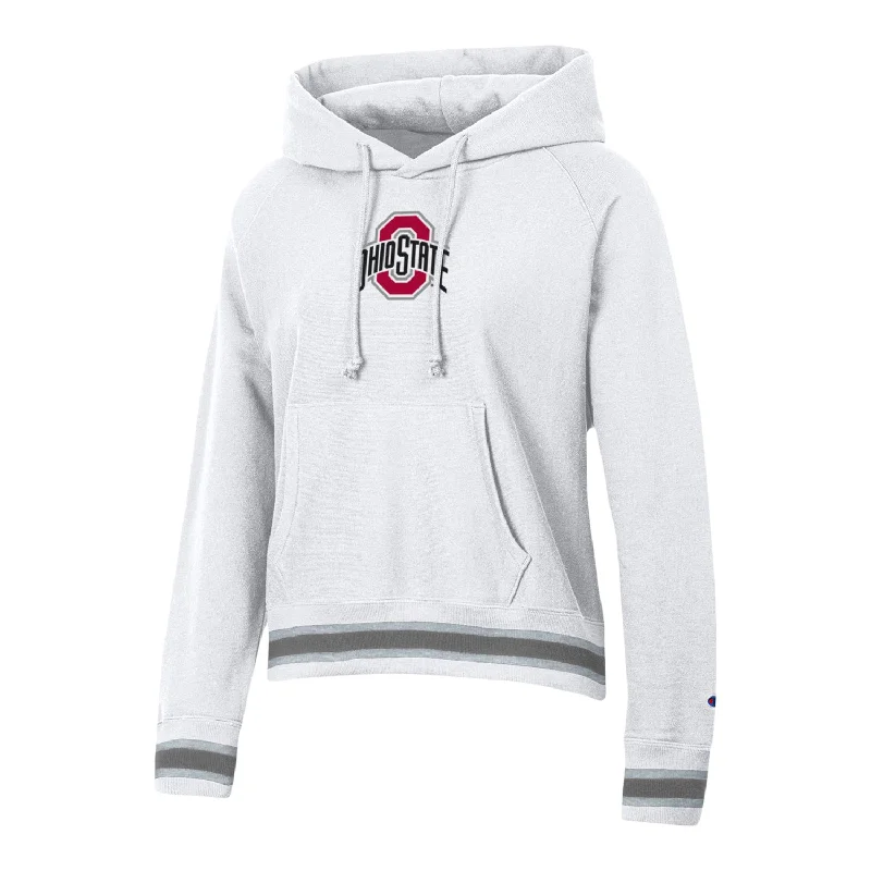 Ladies Ohio State Buckeyes White Higher Ed Hooded Sweatshirt Hoodie with Raw Hem Edgy Unfinished
