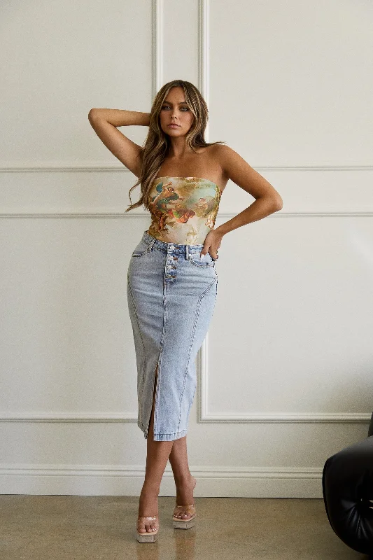 Carol High Waist Midi Skirt - Denim low waist skirt