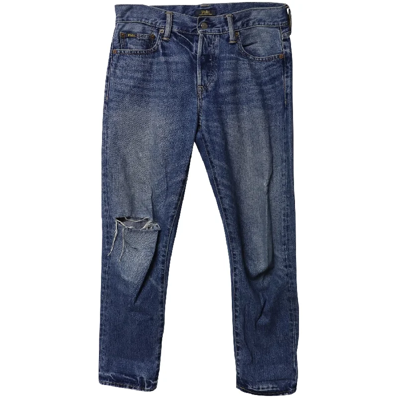 Polo Ralph Lauren Distressed Boyfriend Jeans in Blue Denim Comfortable Zip-Up Skinny Jeans Polo Ralph Lauren Distressed Boyfriend Jeans in Blue Denim Comfortable Zip-Up Skinny Jeans